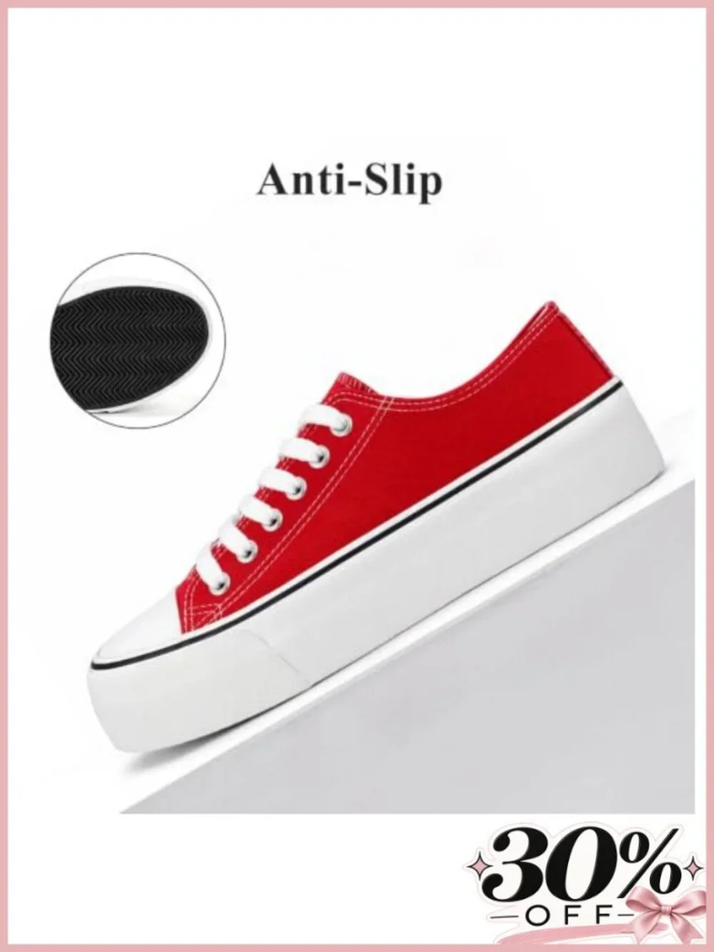 Platform Lace Up Canvas Sneakers Low Top Non Slip Tennis Shoes